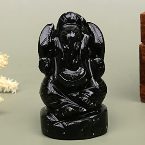 Snowflakes Obsidian Ganesha Idol - 85 gms