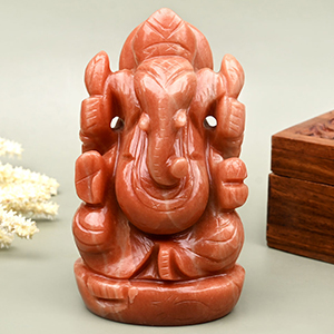 Ganesha in Red Aventurine Idol - 523 gms