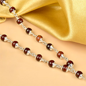 Red Sandalwood 925 Silver Flower Caps Mala