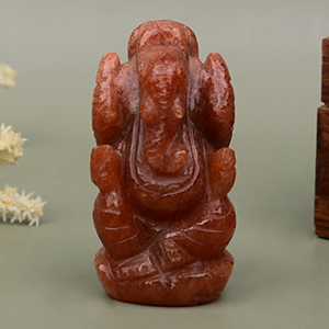 Red Jade Ganesha Idol - 74 gms