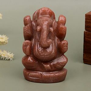 Red Jade Ganesha Idol - 124 gms