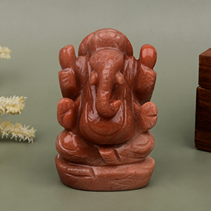 Red Jade Ganesha Idol - 167 gms
