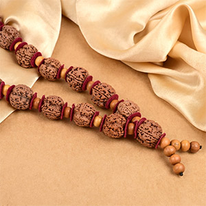 4 Mukhi Nepal Rudraksha x Sandalwood & Woolen Spacer Mala