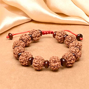 Premium 5 Mukhi Rudraksha x Red Sandalwood Adjustable Bracelet