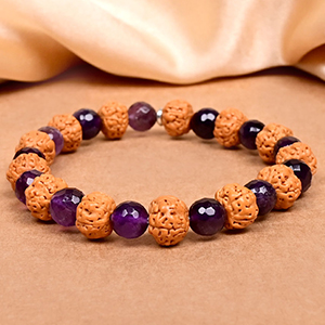 Premium 5 Mukhi Rudraksha x Faceted Amethyst Bracelet
