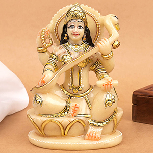 Saraswati Idol in Ivory Yellow Jade Stone - 810 gms