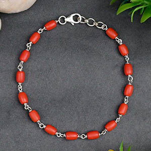 Coral Drum Shape 925 Silver Wire Bracelet