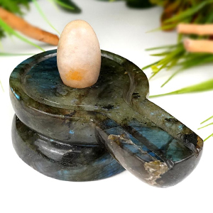 Narmada Lingam with Labradorite yoni base