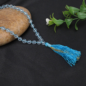 Blue Topaz Faceted Beads Knotted Mala