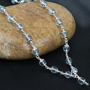 Blue Topaz 925 Silver Flower Caps Mala