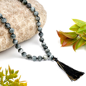 Grey Cat's Eye Knotted Mala