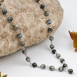 Grey Cat's Eye 925 Silver Wire Mala