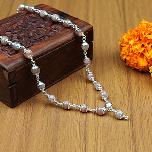Sunstone Round 925 Silver Caps Mala