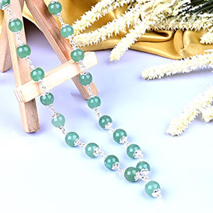 Green Aventurine 925 Silver Flower Caps Mala - 8 mm
