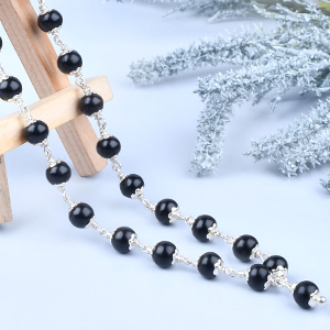 Karungali Black Ebony 925 Silver Flower Caps Mala