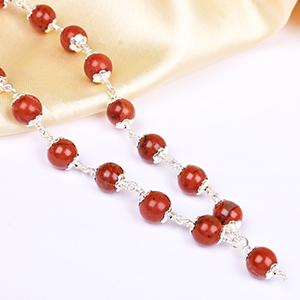 Red Jasper 925 Silver Flower Caps Mala - 8 mm
