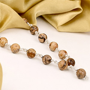 Picture Jasper 925 Silver Wire Mala - 8 mm