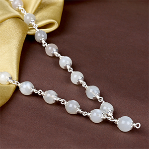 White Moonstone 925 Silver Flower Caps Mala - 8 mm