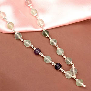 Multi Fluorite 925 Silver Flower Caps Mala - 8 mm