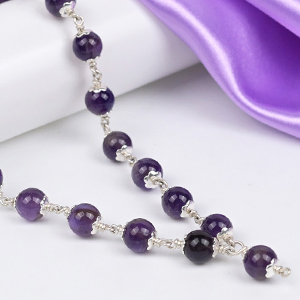 Amethyst 925 Silver Flower Caps Mala