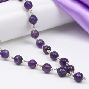 Amethyst Faceted 925 Silver Wire Mala