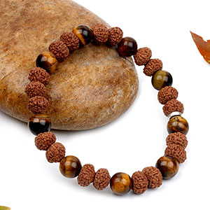 Tiger Eye & 8 Mukhi Rudraksha Silver Chakri Bracelet