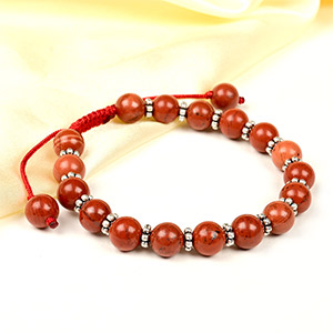 Red Jasper Silver Chakri Adjustable Bracelet - 8 mm