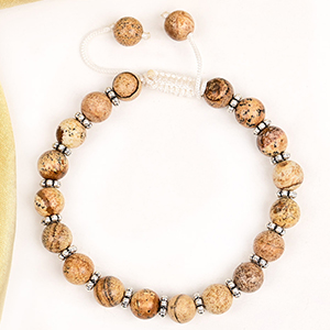 Picture Jasper Silver Chakri Adjustable Bracelet - 8 mm