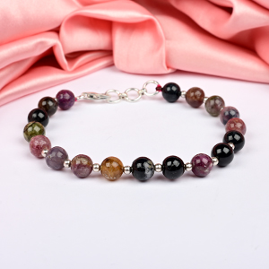 Multi Tourmaline 925 Silver Balls Bracelet - 8 mm