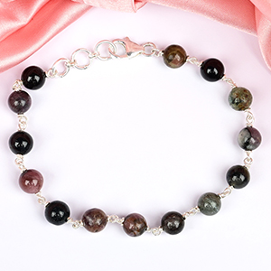 Multi Tourmaline 925 Silver Wire Bracelet - 8 mm
