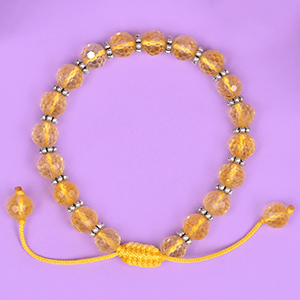 Yellow Citrine Faceted German Silver Chakri Adjustable Bracelet - 8 mm