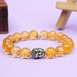 Yellow Citrine Buddha Charm Bracelet - 10 mm