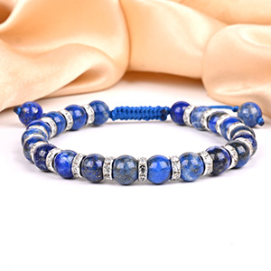 Lapis Lazuli German Silver Diamond Chakri Adjustable Bracelet - 8 mm