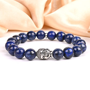 Lapis Lazuli Buddha Charm Bracelet - 10 mm