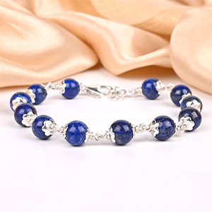 Lapis Lazuli 925 Silver Flower Caps Bracelet - 8 mm
