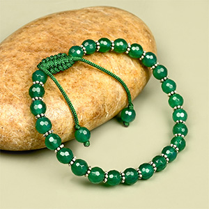 Green Onyx Faceted German Silver Chakri Adjustable Bracelet - 6 mm