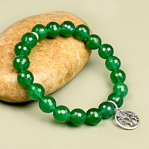 Green Onyx Faceted Tree of Life Bracelet - 10 mm