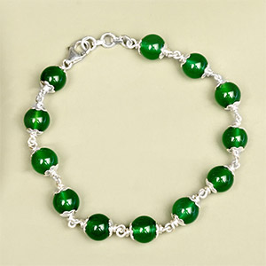 Green Onyx 925 Silver Flower Caps Bracelet - 8 mm
