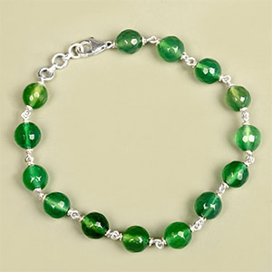 Green Onyx Faceted 925 Silver Wire Bracelet - 8 mm