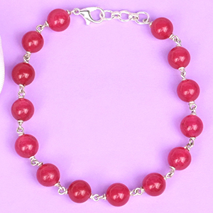 Natural Pink Jade 925 Silver Wire Bracelet - 8 mm