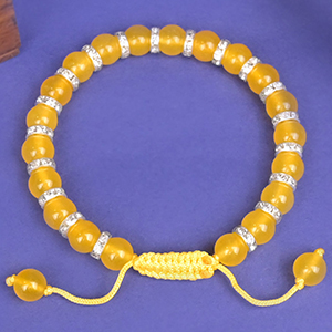 Yellow Jade German Silver Diamond Chakri Bracelet - 8 mm