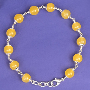 Yellow Jade 925 Silver Flower Caps Bracelet - 8 mm