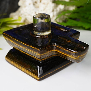 Sphatik Lingam with Tiger Eye Yoni Base