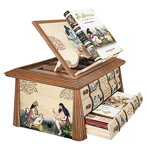 Valmiki’s Ramayana 3 Volume Book Set With Wooden Hut By Vedic Cosmos – English & Hindi  – Signature Edition