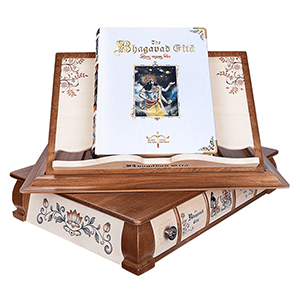 The Bhagavad Gita Book With Wooden Hut Reading Stand by Vedic Cosmos – English & Hindi  – Signature Edition