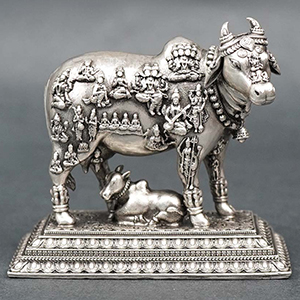 Kamdhenu Cow x 33 Koti Gods 925 Silver Idol (Oxidized)