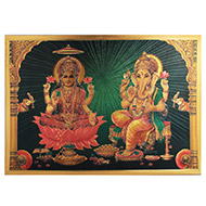 Lakshmi Ganesh Photo in Golden Sheet - Large