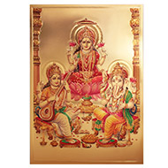 Ganesh Lakshmi Saraswati Photo in Golden Sheet - Large