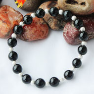 Black Agate Bracelet with german silver balls