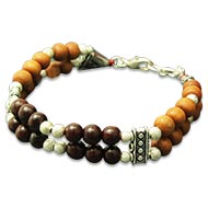 Red and white Sandalwood Multi Beads Bracelet - Double turn